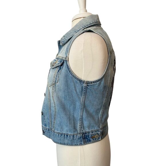 Levi Strauss Women's Petite S Boho Embroidered Distressed Denim Sleeveless Vest - Picture 5 of 11